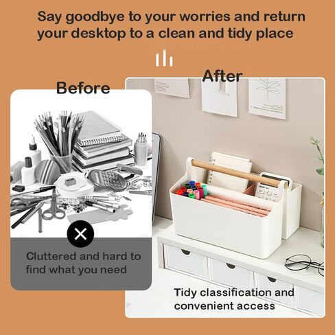 منظم مكتب، حامل أقلام، منظم أقلام التحديد مع 8 حجرات - صندوق تخزين أقلام رصاص بلاستيكي محمول للوازم المكتبية والمواد الفنية والتنظيم المنزلي (أبيض كبير) in Kuwait