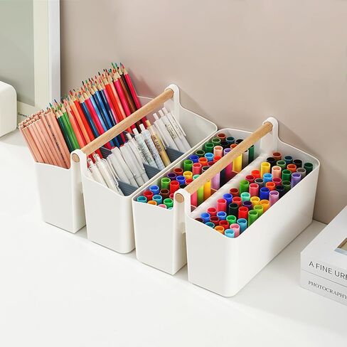 منظم مكتب، حامل أقلام، منظم أقلام التحديد مع 8 حجرات - صندوق تخزين أقلام رصاص بلاستيكي محمول للوازم المكتبية والمواد الفنية والتنظيم المنزلي (أبيض كبير) in Kuwait