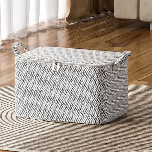 1 Pc Extra Large Foldable Storage Box With Lid, Space-Saving Fabric Collapsible Organizer Bin For Under-Bed And Closet Storage, Herringbone, 110L in Saudi Arabia