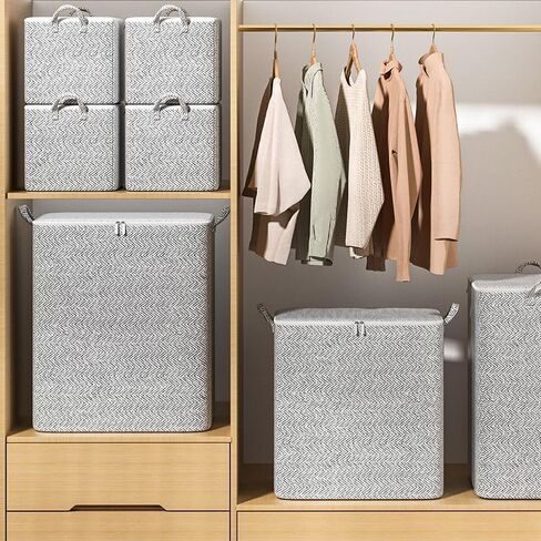 1 Pc Extra Large Foldable Storage Box With Lid, Space-Saving Fabric Collapsible Organizer Bin For Under-Bed And Closet Storage, Herringbone, 110L in Saudi Arabia