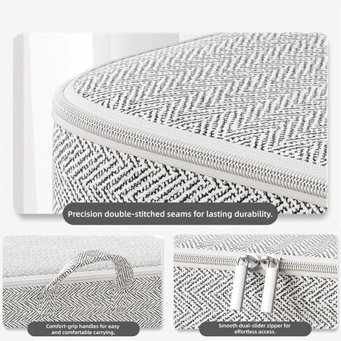 1 Pc Extra Large Foldable Storage Box With Lid, Space-Saving Fabric Collapsible Organizer Bin For Under-Bed And Closet Storage, Herringbone, 110L in Saudi Arabia