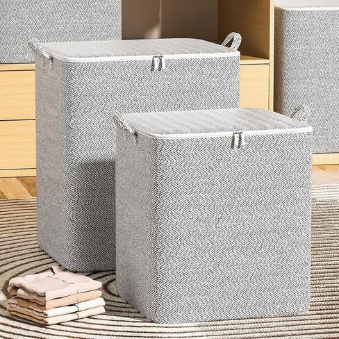 1 Pc Extra Large Foldable Storage Box With Lid, Space-Saving Fabric Collapsible Organizer Bin For Under-Bed And Closet Storage, Herringbone, 110L in Saudi Arabia