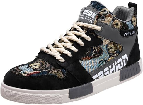 Mens Hightop lace-up Shoes Retro Fashion Design Skateboarding Walking Casual and Comfortable Suitable for Outdoor Activities in Saudi Arabia