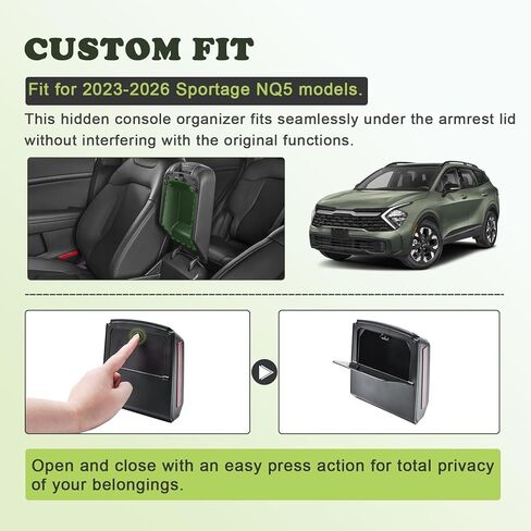 Hidden Center Console Organizer Compatible with 2023-2026 Kia Sportage Interior Accessories - Lid of Armrest Storage Box NQ5 Secret Compartment Insert Tray, Black in Saudi Arabia