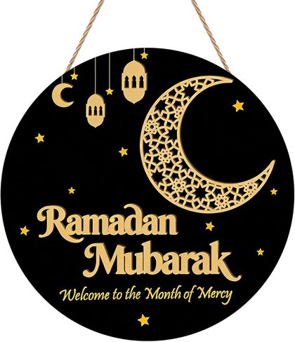 ديكور رمضان إكليل رمضان المبارك الخشبي لعلامة الباب الأمامي إكليل عيد مبارك معلق لديكور المنزل الإسلامي وديكورات العيد in Kuwait
