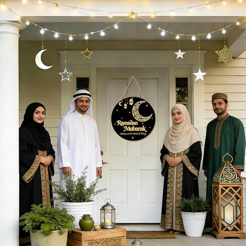 ديكور رمضان إكليل رمضان المبارك الخشبي لعلامة الباب الأمامي إكليل عيد مبارك معلق لديكور المنزل الإسلامي وديكورات العيد in Kuwait