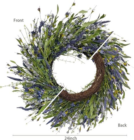 Jobflower 24 Inch Lavender Wreath for Front Door - Artificial Spring Wreath with Realistic Blue Berries - Lifelike Farmhouse Wall Decor for All Seasons in Saudi Arabia