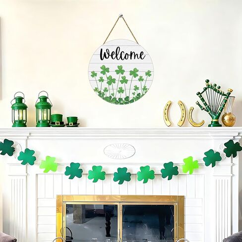 St Patricks Day Wreath St Patricks Day Door Decorations Shamrock Decorations Wooden Shamrock Wreath Front Door Hanger Welcome Sign for Porch Wall Indoor Home Decor in Saudi Arabia