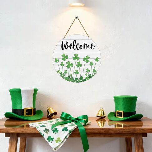 St Patricks Day Wreath St Patricks Day Door Decorations Shamrock Decorations Wooden Shamrock Wreath Front Door Hanger Welcome Sign for Porch Wall Indoor Home Decor in Saudi Arabia