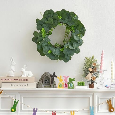 Eucalyptus Wreath for Front Door, Artificial Greenery Wreath with Realistic Leaves for Spring Easter Home Decor, Farmhouse Nordic Round Wreaths with Jute Hanger for Wall, Outdoor in Saudi Arabia
