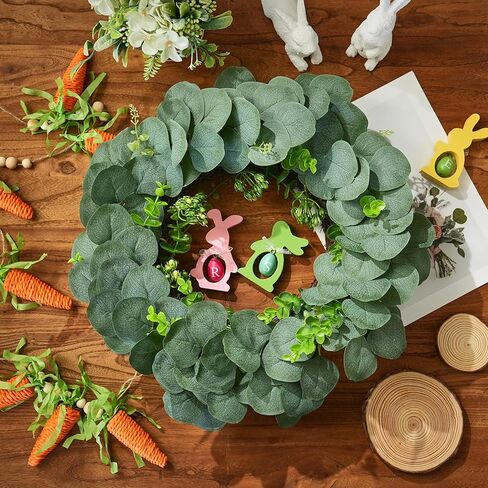 Eucalyptus Wreath for Front Door, Artificial Greenery Wreath with Realistic Leaves for Spring Easter Home Decor, Farmhouse Nordic Round Wreaths with Jute Hanger for Wall, Outdoor in Saudi Arabia
