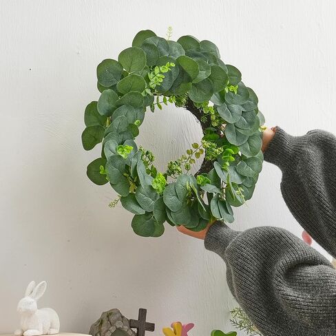 Eucalyptus Wreath for Front Door, Artificial Greenery Wreath with Realistic Leaves for Spring Easter Home Decor, Farmhouse Nordic Round Wreaths with Jute Hanger for Wall, Outdoor in Saudi Arabia