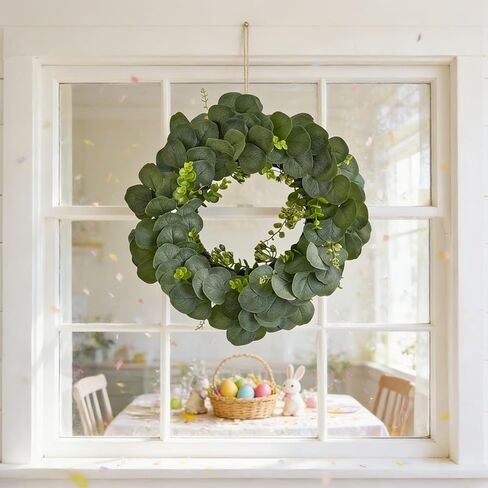 Eucalyptus Wreath for Front Door, Artificial Greenery Wreath with Realistic Leaves for Spring Easter Home Decor, Farmhouse Nordic Round Wreaths with Jute Hanger for Wall, Outdoor in Saudi Arabia