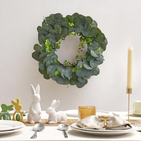 Eucalyptus Wreath for Front Door, Artificial Greenery Wreath with Realistic Leaves for Spring Easter Home Decor, Farmhouse Nordic Round Wreaths with Jute Hanger for Wall, Outdoor in Saudi Arabia