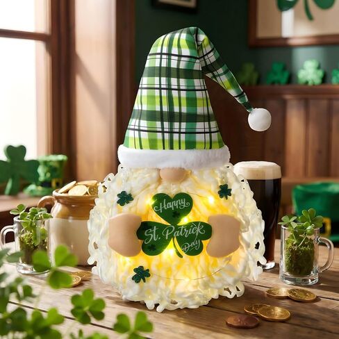 St Patrick's Day Gnome Wreath for Front Decoration Irish Shamrock Gnome with Lights Irish Ornament of Spring St Patrick's Day Wall Decoration for Home Office Porch in Saudi Arabia
