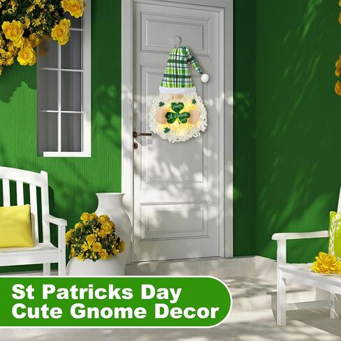 St Patrick's Day Gnome Wreath for Front Decoration Irish Shamrock Gnome with Lights Irish Ornament of Spring St Patrick's Day Wall Decoration for Home Office Porch in Saudi Arabia
