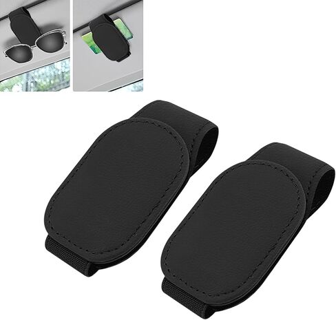 2PCS Sunglass Holder for Car Visor, Magnetic Leather Glasses Eyeglass Hanger Clip, Carbon Fiber Sun Glasses Mount Clip on Visors, Ticket Card Clip, Auto Interior Accessories (Black-Red) in Saudi Arabia