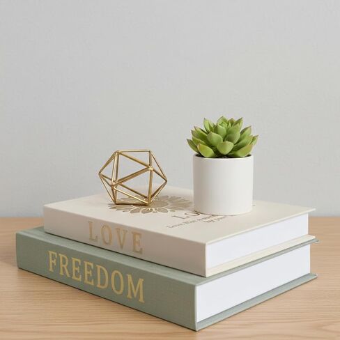 VEKALON Decorative Faux Book Decor - Set of 2 Linen Golden Butterfly Sunflower Fake Book Storage Box for Coffee Table,Bookshelf and Home Decoration(Sage Beige) in Saudi Arabia