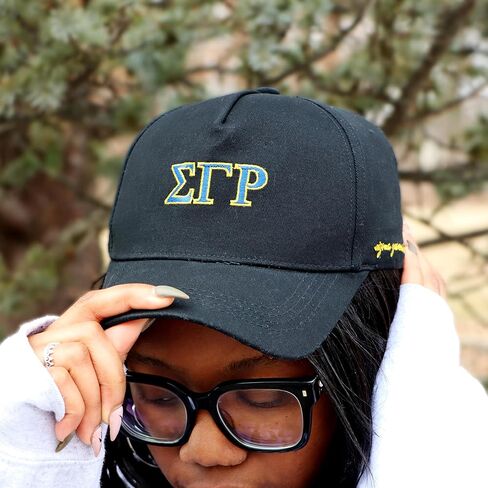 Sorority Shop Sigma Gamma Rho Baseball Cap - Brushed Cotton 5-Panel Black Hat, Adjustable Size, Embroidered Greek Letters and Sorority Name in Script, Sigma Gamma Rho Gifts for Women in Saudi Arabia