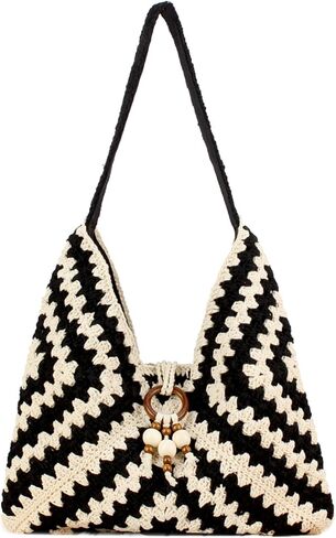 Rejolly كروشيه هوبو حقيبة للنساء الصيف عطلة حقيبة يد على الشاطئ حقائب بوهو البوهيمي العرقية أصيلة نمط الكتف المحفظة in Kuwait