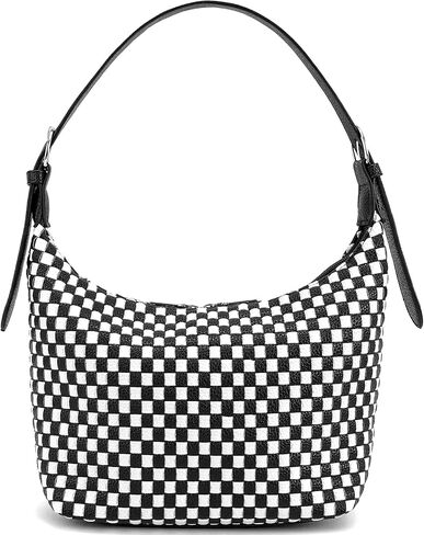 حقيبة كتف منسوجة من NIUEIMEE ZHOU للنساء حقيبة يد هوبو بمربعات من البولي يوريثان مع شريطين قابلين للتعديل in Kuwait