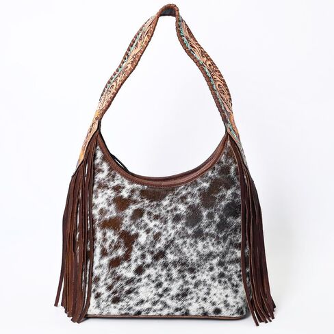 American Darling Hobo Bag for Women, Hand Tooled Floral Leather & Hair-On Cowhide Western Purse with Fringes & YKK Zipper in Saudi Arabia