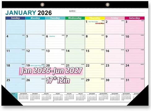 Desk Calendar 2026, Large 17" x 12" 18 Months Calendar Runs from Jan. 2026 to June 2027 - Desktop/Wall Monthly Calendar for Home School, or Office (A#2026-2027) in Saudi Arabia