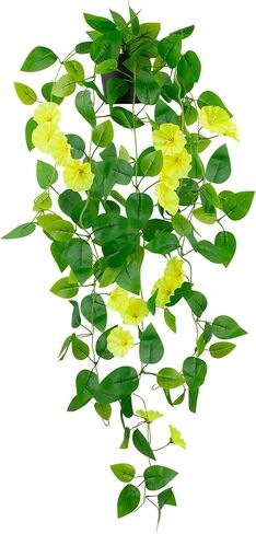 LOYWREE Artificial Hanging Flowers Plants Fake Potted Long Ivy Vine Plant Faux Pothos with Hanging Morning Glory Flowers for Shelf Decor Home Office Indoor Outdoor Decoration (Black Pot,Blue) in Saudi Arabia