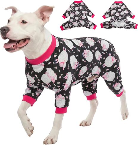 LovinPet Pet Pajamas for Large Dogs, Anxiety Calming Dog Jumpsuit, Lightweight Onesie, Black Sheep Print, Large Dog Pjs, Long sleeve pullover for dogs/Large in Kuwait