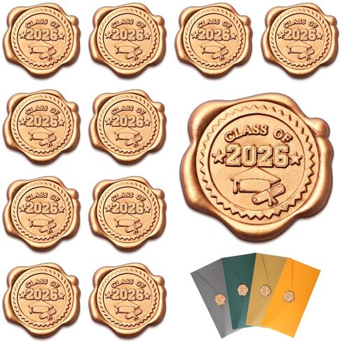 Gersoniel 50 Pcs Graduation Wax Seal Stickers Envelope Seals Cap Diploma Certificate Seals Class of 2024 Congrats Grad Certificate Graduation Stickers for Envelopes Diplomas Certificates Award(Gold) in Saudi Arabia
