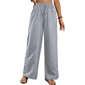 Women's Teacher Outfits Casual Pants Trendy Flowy Wide Leg Pull On Elastic Waist Long Beach Lounge in Saudi Arabia