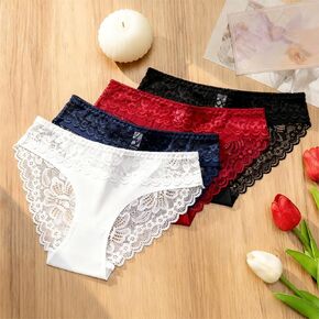 Women's Lace Trim Bikini Underwear, Breathable Romantic Floral Print Lingerie, Soft Comfortable Daily Panty in Kuwait