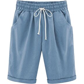 شورت برمودا نسائي من GORIFE بلون موحد للصيف، شورت طويل من القطن بجيوب فضفاضة، شورت كاجوال لممارسة المشي in Kuwait