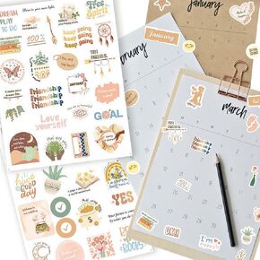 Monthly Calendar Stickers for Planners, Boho Affirmation Planner Stickers, 4 Sheets Aesthetic Designs for Calendars, Journals and Scrapbooks, Holiday Gift for Adults or Decor Daily Tasks in Saudi Arabia