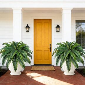 سرخس صناعي كبير مقاس 49 بوصة من Der Rose للأماكن الخارجية المقاومة للأشعة فوق البنفسجية ونباتات سرخس بوسطن الصناعية مع 96 سعفة لحديقة الشرفة والمنزل والمكتب والديكور الداخلي والخارجي in Kuwait