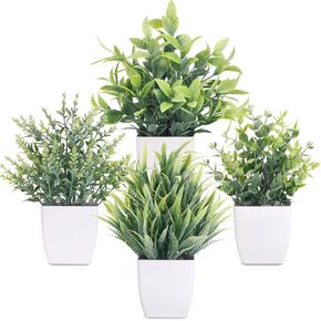 cewor النباتات وهمية 4 حزم صغيرة من الخضرة الاصطناعية الصغيرة البيضاء بوعاء النباتات اكسسوارات الحمام زينة لمكتب الحمام مكتب غرفة المنزل طاولة المطبخ داخلي in Kuwait