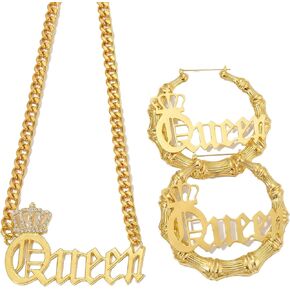 مجموعة مجوهرات التسعينيات للنساء - 3 قطع، قلادة مميزة من التسعينيات وأقراط من الخيزران لأزياء حفلات الهيب هوب النسائية in Kuwait