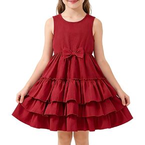 Girls Summer Dress, Spring Toddler Tiered Casual Sleeveless Outfits for Kids Formal Birthday Party 4-8Y in Saudi Arabia