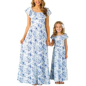 Mommy and Me Summer Off Shoulder Beach Maxi Dresses with Pocket for Mother’s Day, Easter, Family Photos in Kuwait