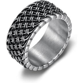 خاتم Kemstone الرجالي المنسوج من الفولاذ المقاوم للصدأ - خاتم واسع من نسيج الشرير العتيق in Kuwait