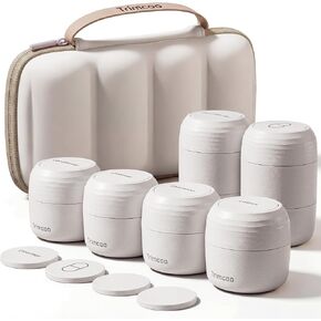 Travel Toiletry Jar Set - 6Pcs Leakproof Travle Containers with Carry Bag, Dual - PLA Hard Shell Jars for Skincare, Lotions, Creams - Includes 4x30ml, 2x60ml & 10xMagnetic Labels, Beige in Kuwait