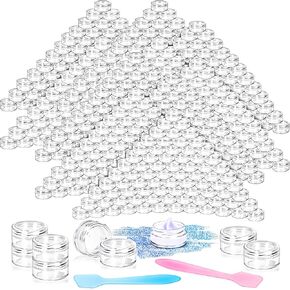 MotBach 100 Pcs 5g Empty Plastic Containers with Clear Lids,Mini Makeup Sample Containers, Small Sample Pot Jars Round Cosmetic Jars with Mini Spatulas for Liquid Sample Powder Creams Lotions in Kuwait