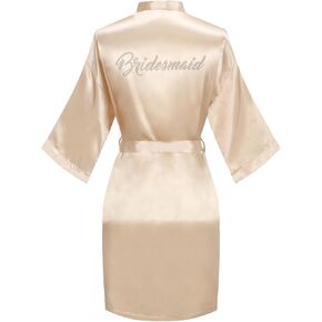 رداء نسائي لوصيفة العروس قصير من الساتان مقاس واحد فضي بأحجار الراين وحفلات الزفاف الاستعداد لملابس النوم in Kuwait