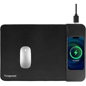 لوحة ماوس للشحن اللاسلكي بقدرة 15 وات، وسادة مكتب 2 في 1 مع قاعدة مطاطية مضادة للانزلاق، شاحن لاسلكي سريع Qi لأجهزة iPhone/أجهزة الكمبيوتر/أجهزة الشحن المنزلية، لوحة ماوس 12.8 * 8.5 بوصة - أسود in Kuwait