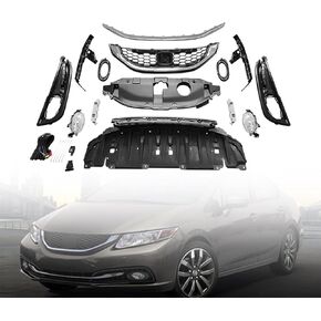 Front Bumper Grille Kit W/Fog Lamps & Bracket Compatible with 2013 2014 2015 Hon-da Civic Sedan Bumper Set, Don't Fit Hybird in Kuwait