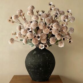 12 Pcs Fake Flowers Beige Artificial Mums Faux Pompon Kiku Mums Artificial Flowers with Long Stems Floral Arrangement, Silk Dried Flowers Home Decor Fall Decorations For Home Vase Filler(No Vase) in Kuwait