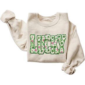 FITIN Unisex Lucky Floral Graphic Sweatshirt – St. Patrick’s Day Clover Fleece Pullover for Women & Men in Kuwait