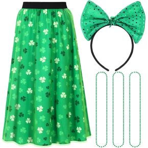 5 Pcs St. Patrick's Day Tutu Skirt Set for Women Leprechaun Costumes Irish Shamrock Headband Bead Necklace Jewelry in Kuwait