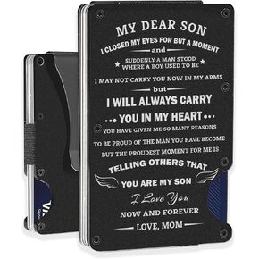 CHANDE To My Son Gift | Men Engraved Minimalist Metal Wallet from Mom Mother | Custom Love Message Slim Aluminum Card Holder with Money Clip | Graduation Birthday Wedding Christmas Deployment in Saudi Arabia