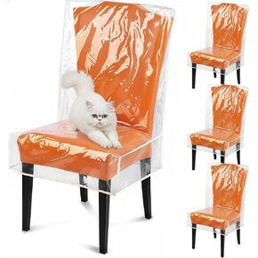 4 قطع من أغطية كراسي الطعام البلاستيكية الشفافة مع مساند الظهر - واقيات كراسي PVC سميكة مقاومة للماء، أغطية مقاعد لغرفة الطعام/المطبخ، واقيات ضد الماء والغبار وشعر الحيوانات الأليفة والخدوش المخالب in Kuwait